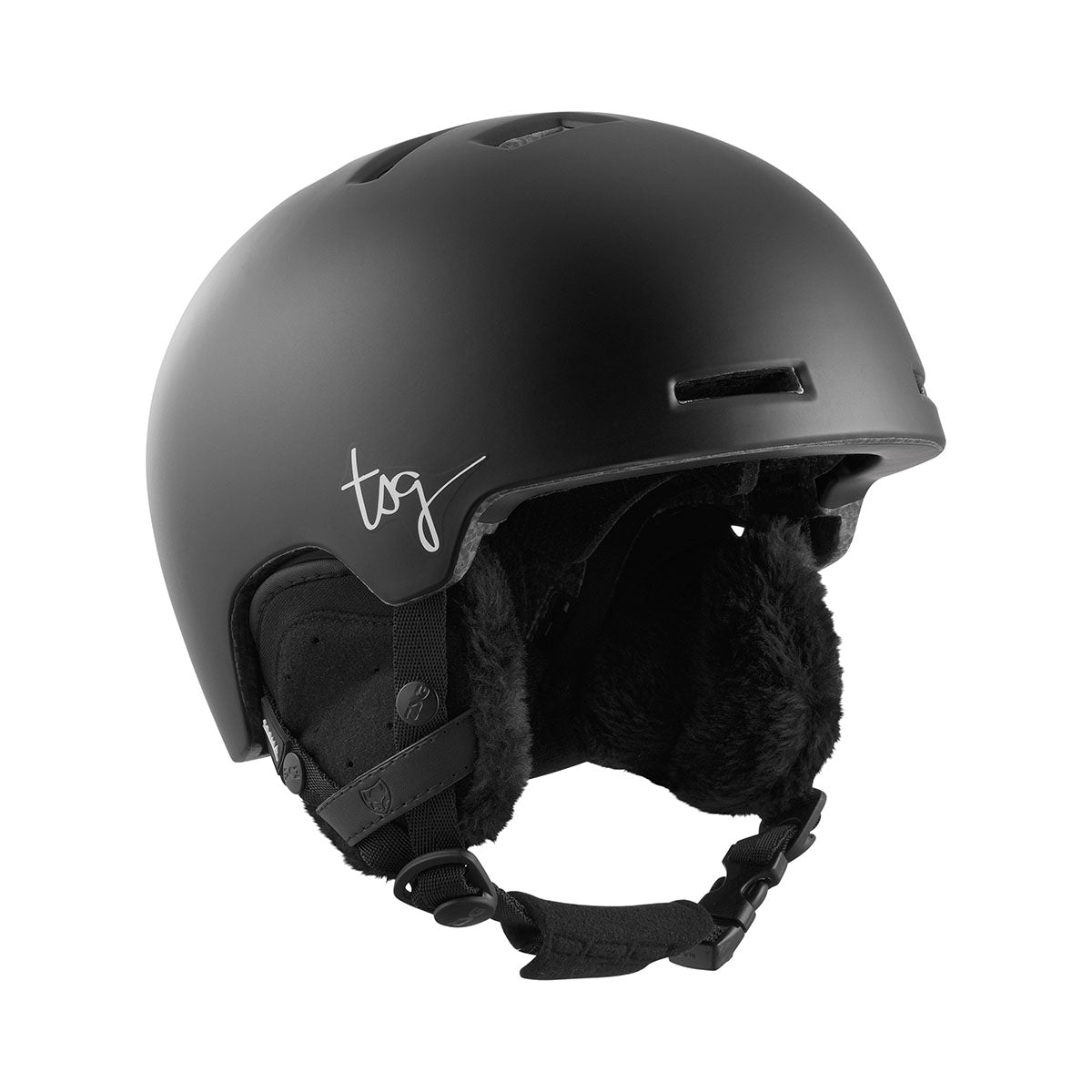 Black TSG Cosma 2.0 women's ski and snowboard helmet with adjustable straps and ventilation, designed for safety and comfort.