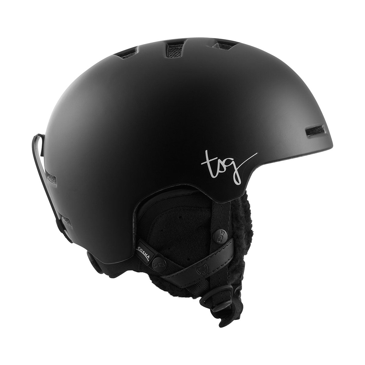 Black TSG Cosma 2.0 women's ski and snowboard helmet with adjustable straps and ventilation, designed for safety and comfort.