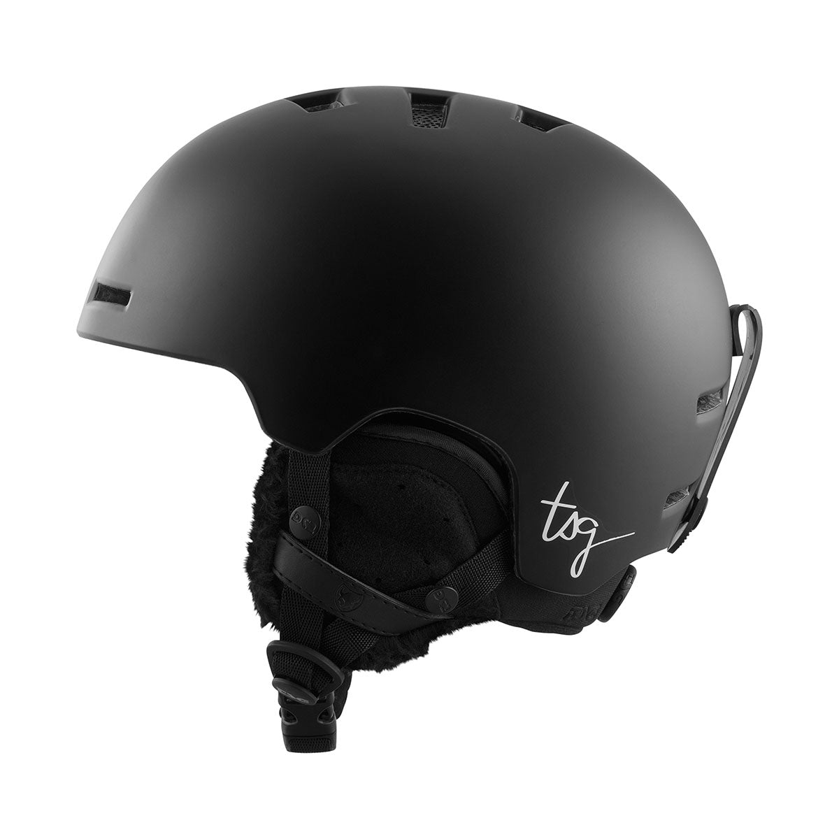 Black TSG Cosma 2.0 women's ski and snowboard helmet with adjustable strap and ventilation for safety and comfort.