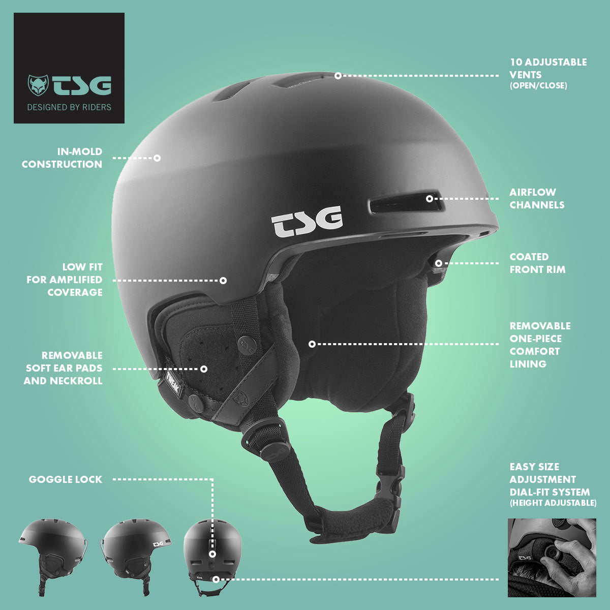 ZEITBIKE TSG Tweak ski and snowboard helmet with adjustable straps and ventilation, black color, front view.