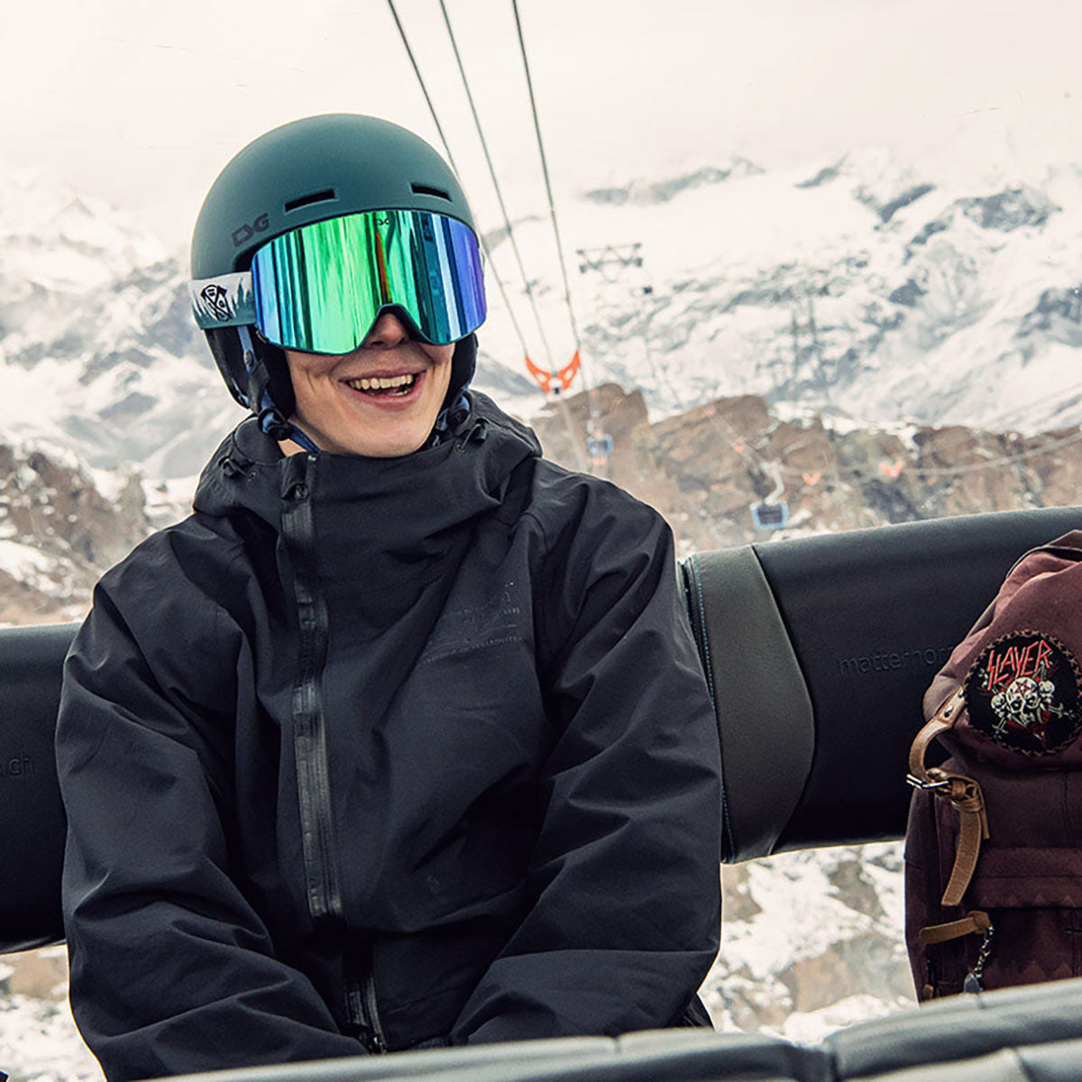 ZEITBIKE TSG Vertice ski and snowboard helmet in black, shown from the front with adjustable straps and ventilation vents.