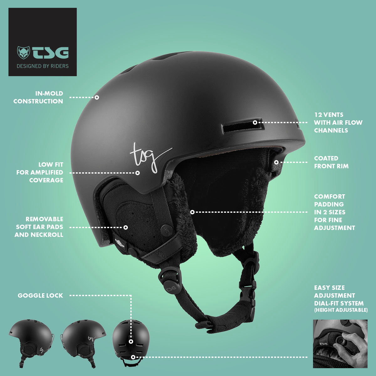 Black TSG Vertice women's ski and snowboard helmet by ZEITBIKE, featuring adjustable straps and ventilation.