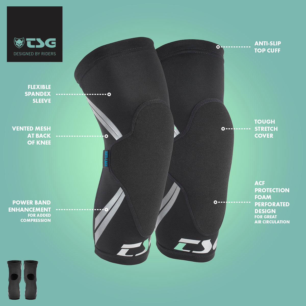 ZEITBIKE TSG Knee-Sleeve Dermis A protective pad in black, shown on a white background with detailed fabric texture.