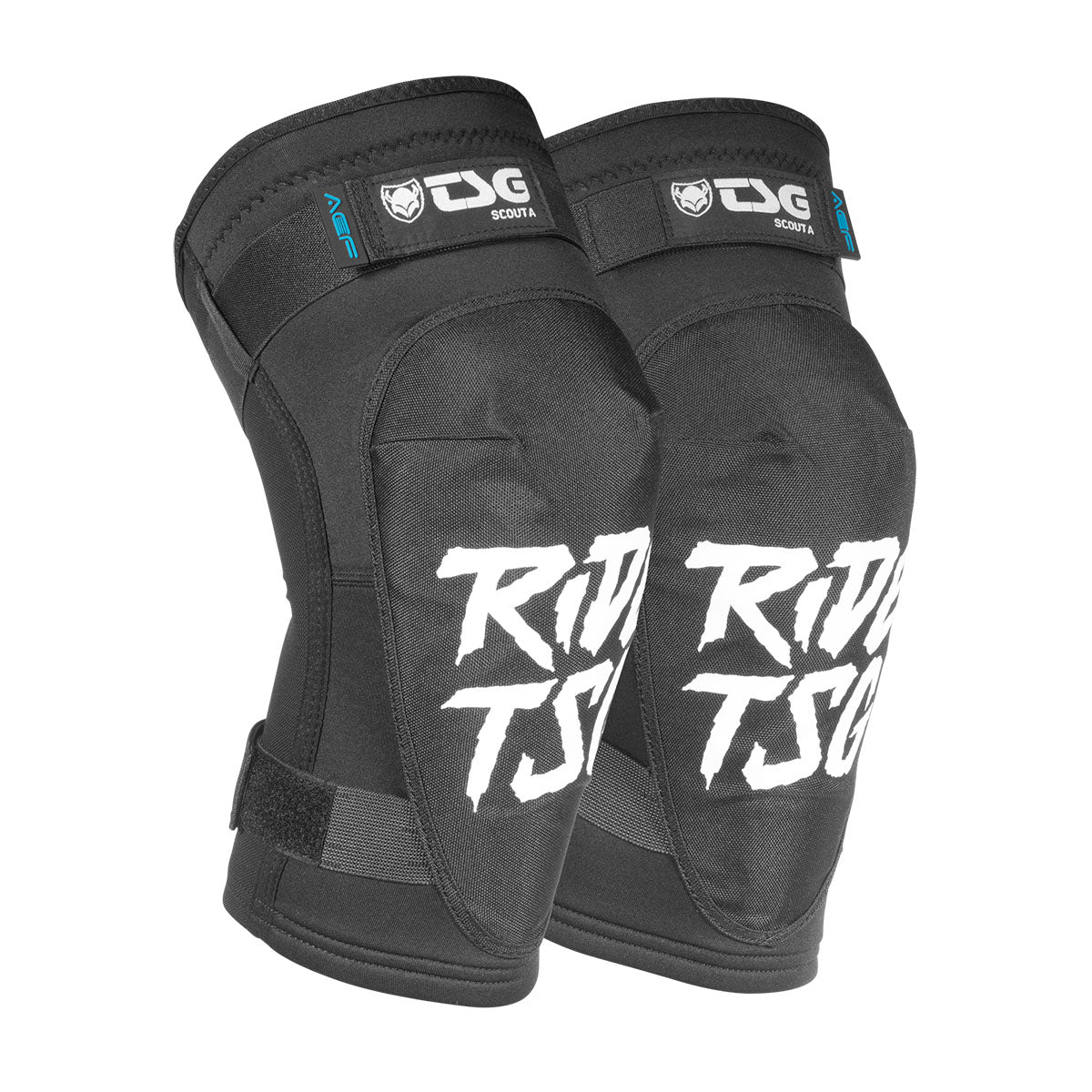 Black TSG Kneeguard Scout A protective pad by ZEITBIKE, showing its padded, rip-resistant design for knee protection during biking.