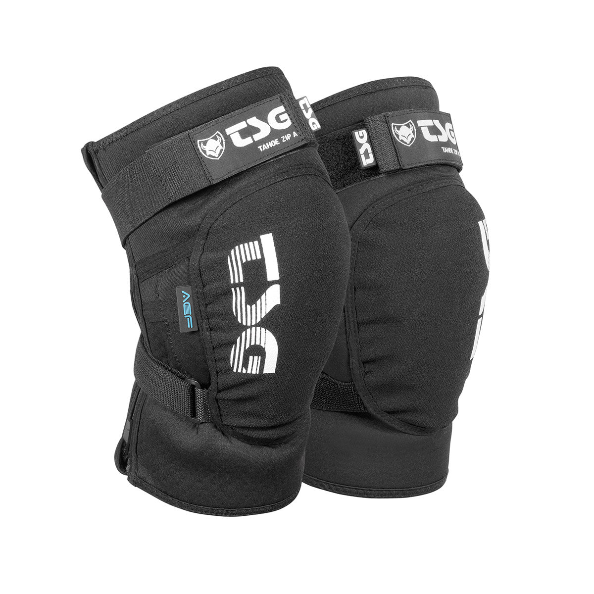 Black TSG Tahoe Zip A knee guard from ZEITBIKE, showcasing the protective pads with adjustable straps and durable padding.