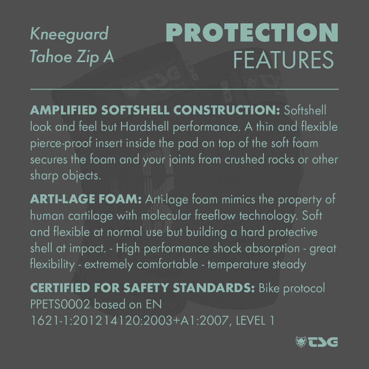 Black TSG Tahoe Zip A knee guard from ZEITBIKE with adjustable straps and protective padding for cycling safety.