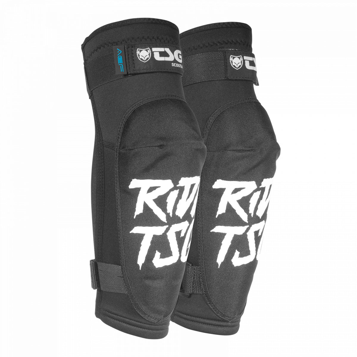 Black TSG Scout A elbow guard by ZEITBIKE, protective pad with adjustable straps, designed for safety during biking.