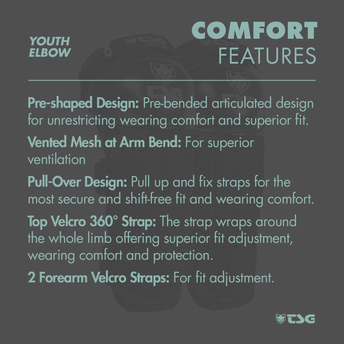 Youth TSG elbow protective pads by ZEITBIKE with soft padding and adjustable straps for comfortable fit and impact protection.