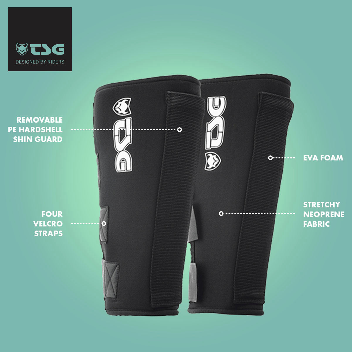 ZEITBIKE TSG BMX shinguard protective pads with adjustable straps and durable padding for BMX riding protection.