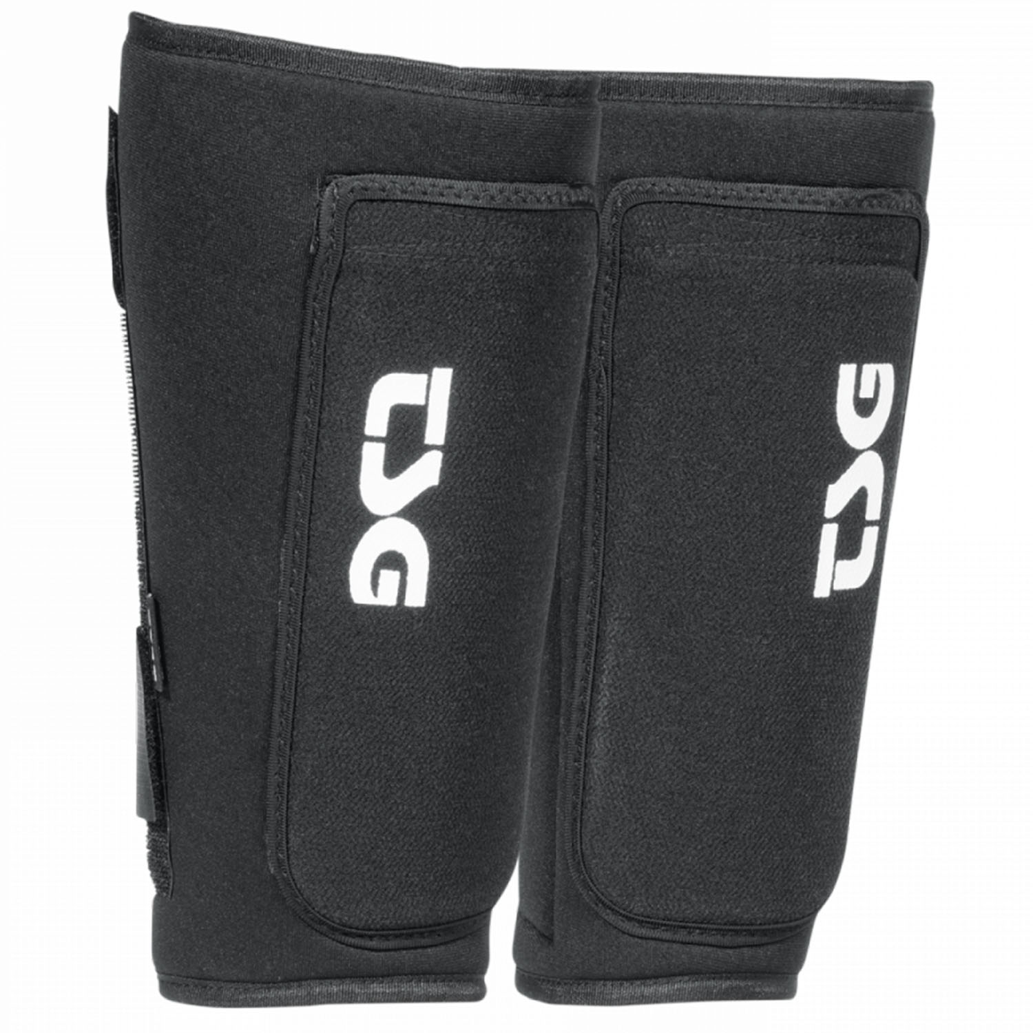 Black TSG Shinguard Samir protective pads by ZEITBIKE, showing padded shin guards with adjustable straps and branding details.