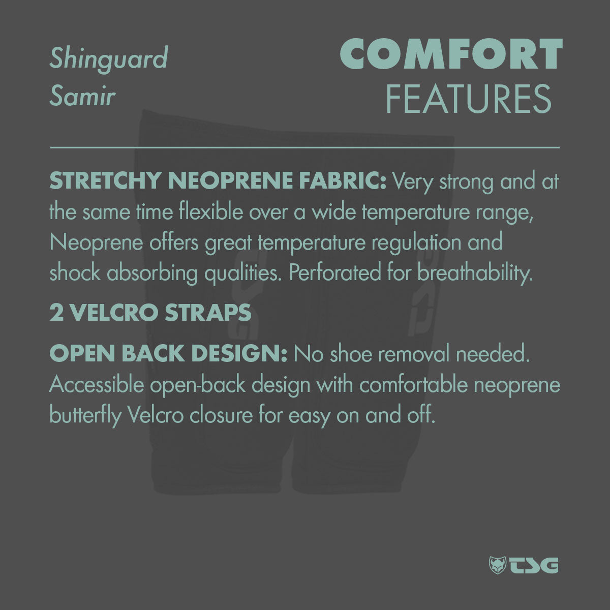 ZEITBIKE TSG Shinguard Samir protective pads with X comfort design, shown in black with adjustable straps for secure fit.