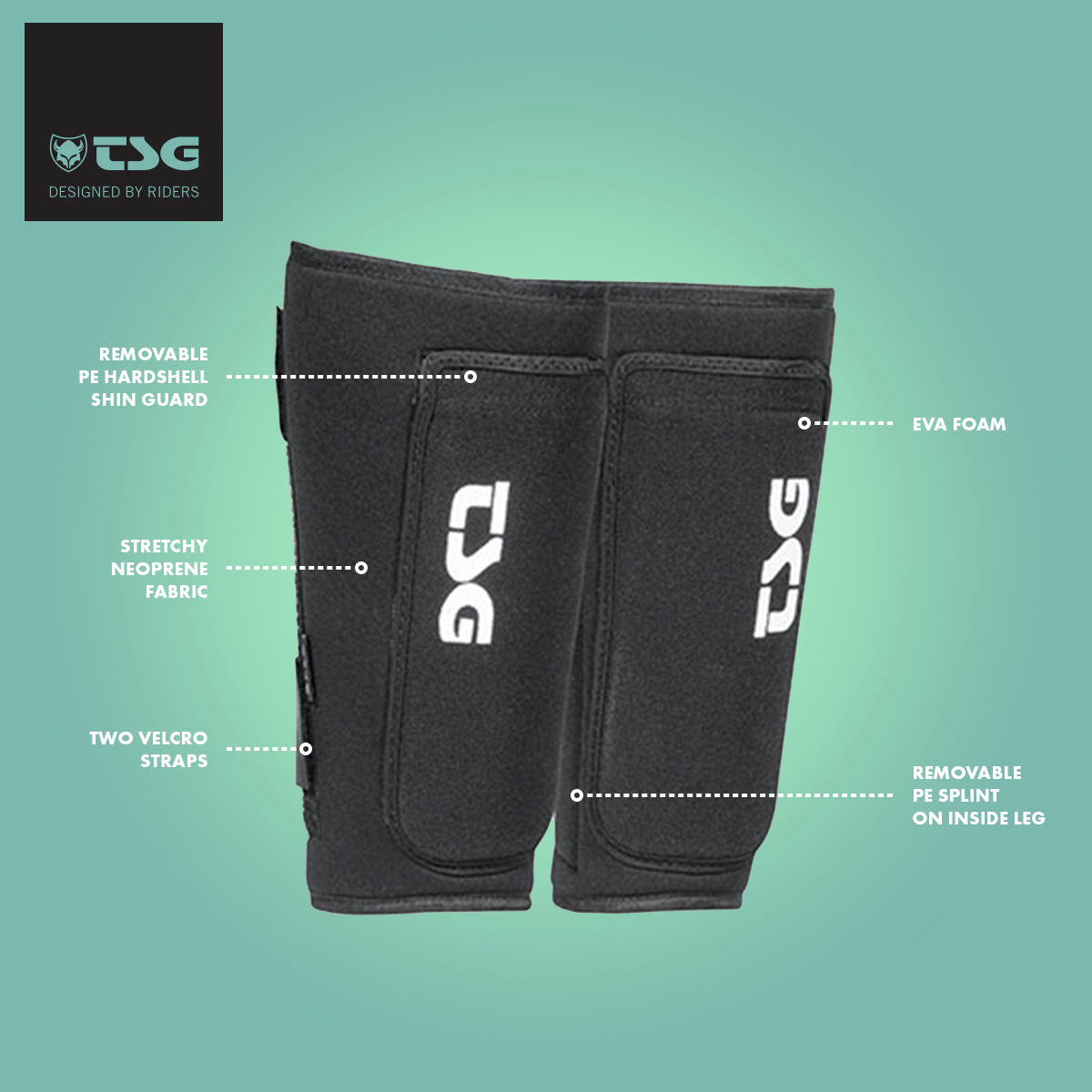 ZEITBIKE TSG Shinguard Samir protective pads with padded design and adjustable straps for secure fit and impact protection.