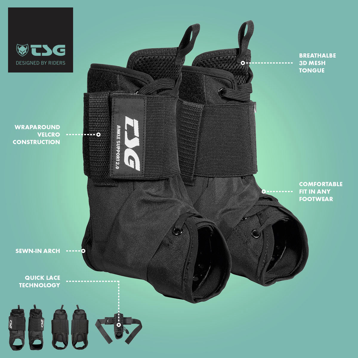 Black TSG Ankle Support 2.0 protective pad by ZEITBIKE, showing adjustable straps and cushioned design for ankle protection.