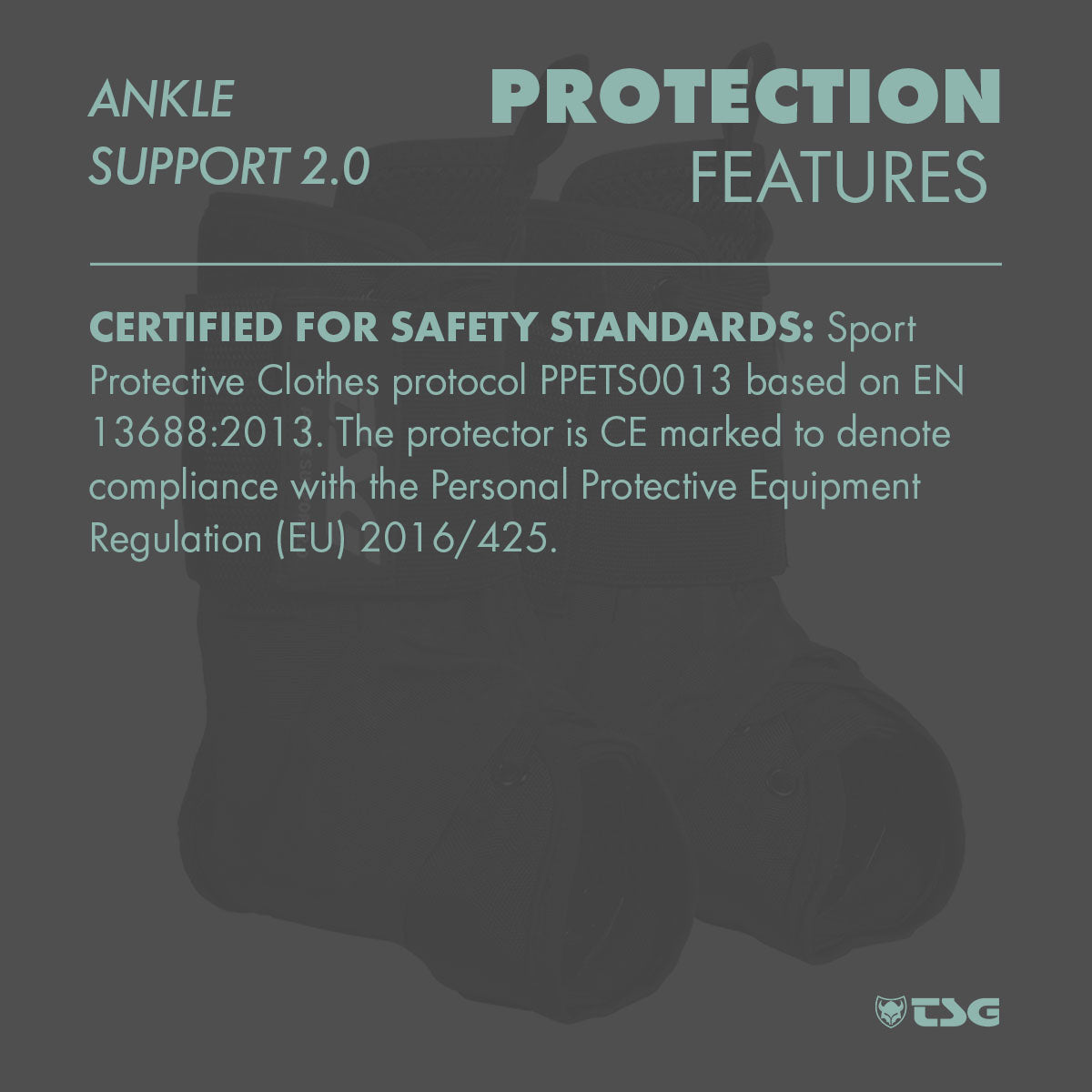 Black TSG Ankle Support 2.0 protective pad by ZEITBIKE, featuring ankle brace with adjustable straps and reinforced padding.