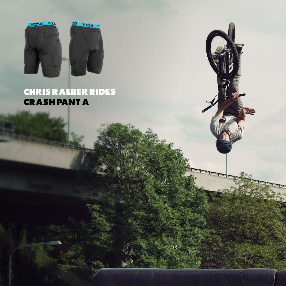 Black TSG protective crash shorts from ZEITBIKE with padded design for impact protection, shown from the side view.