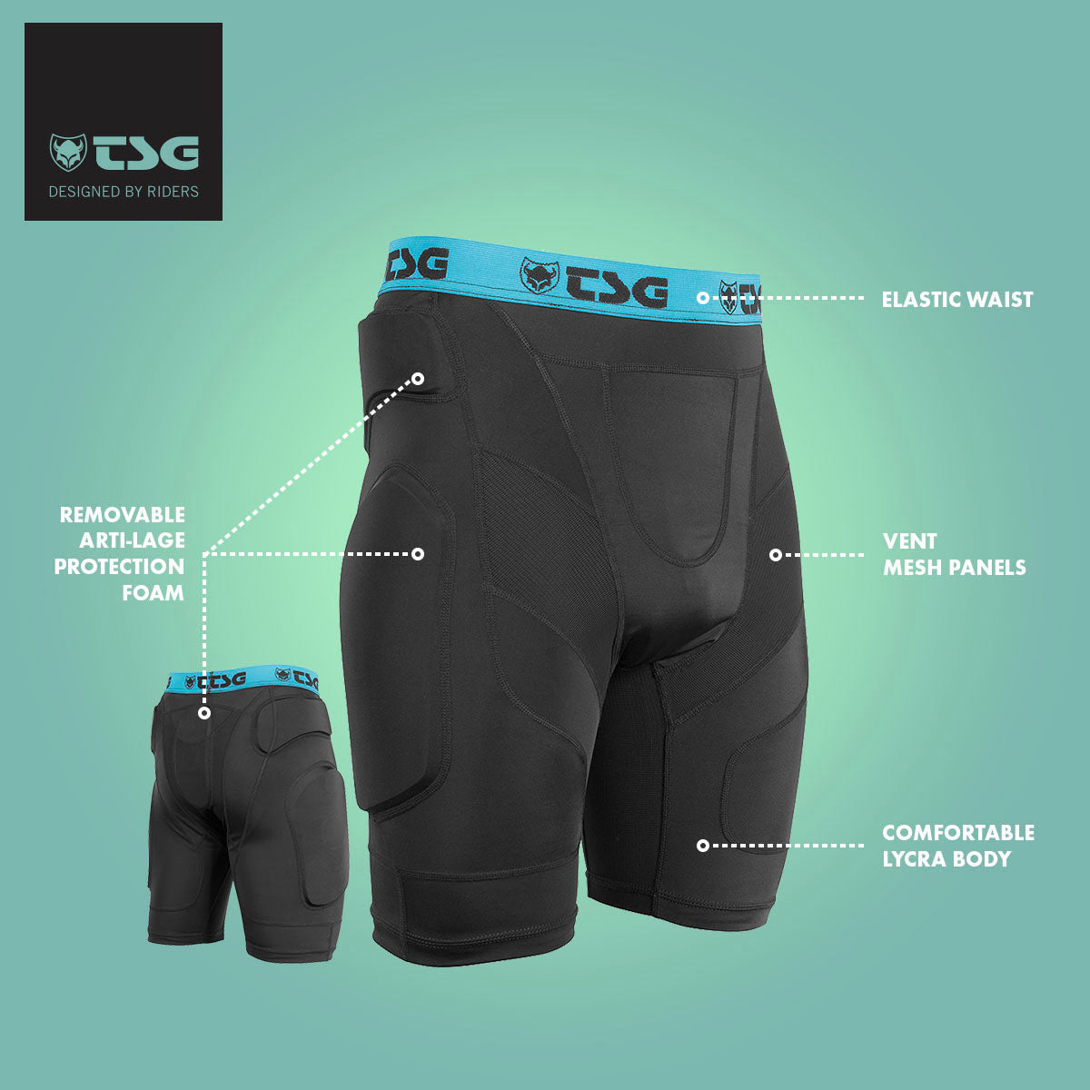 Black TSG Protective Shorts Crash Pant A by ZEITBIKE, showing padded protective pads for motorcycle or BMX riding.