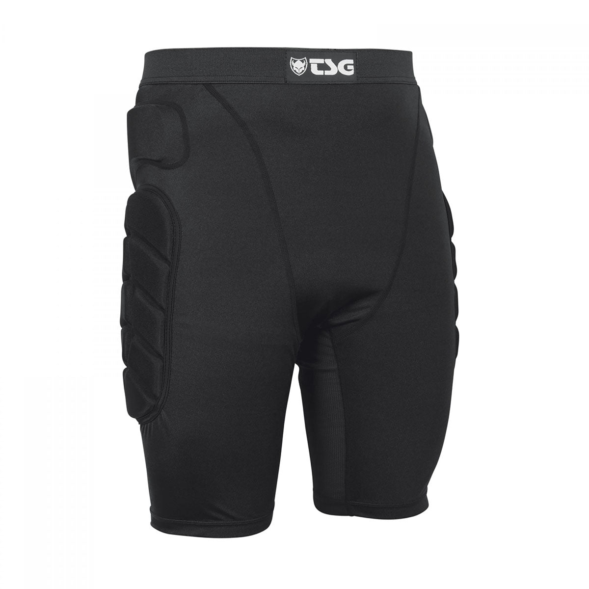 Black TSG protective crash shorts for all-terrain biking, designed by ZEITBIKE, with padded protection for safety during rides.