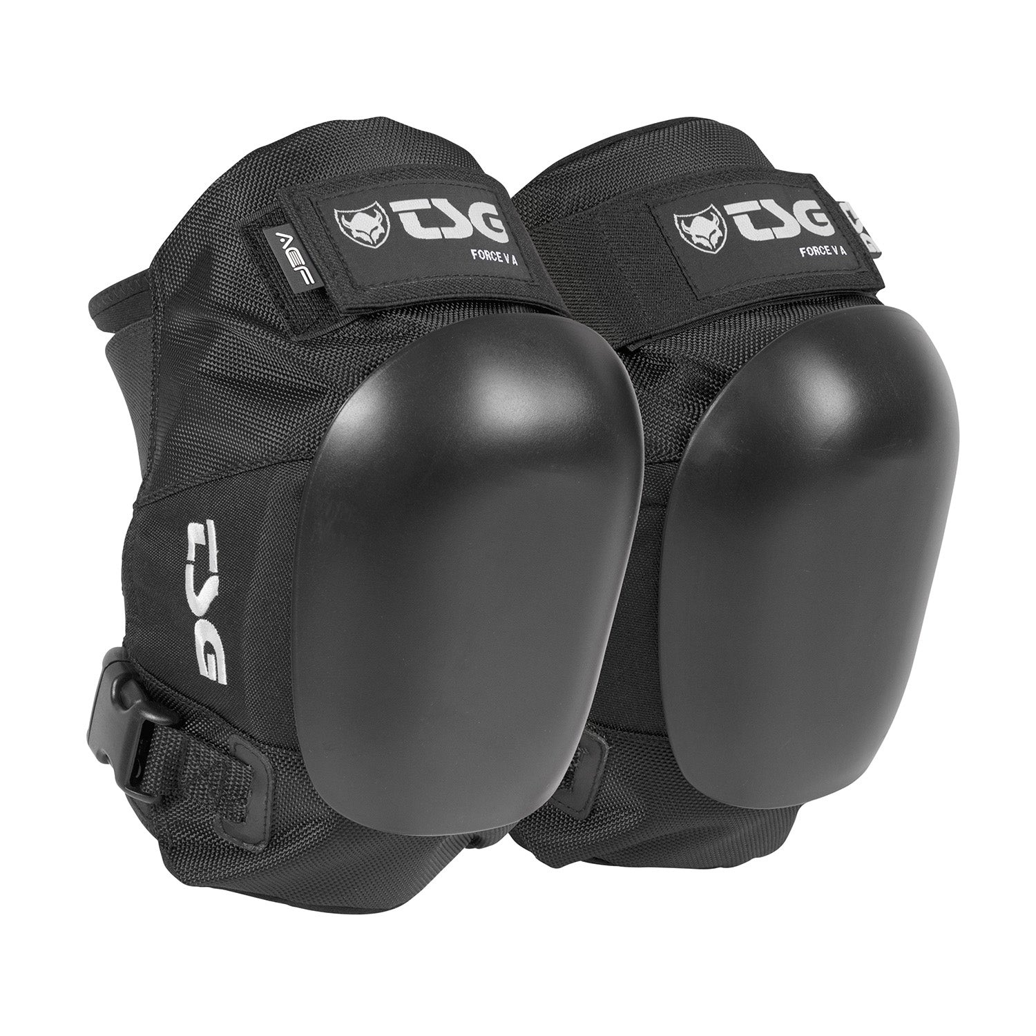 Black TSG Force V A skate knee pads by ZEITBIKE with adjustable straps and protective padding for skateboarding safety.