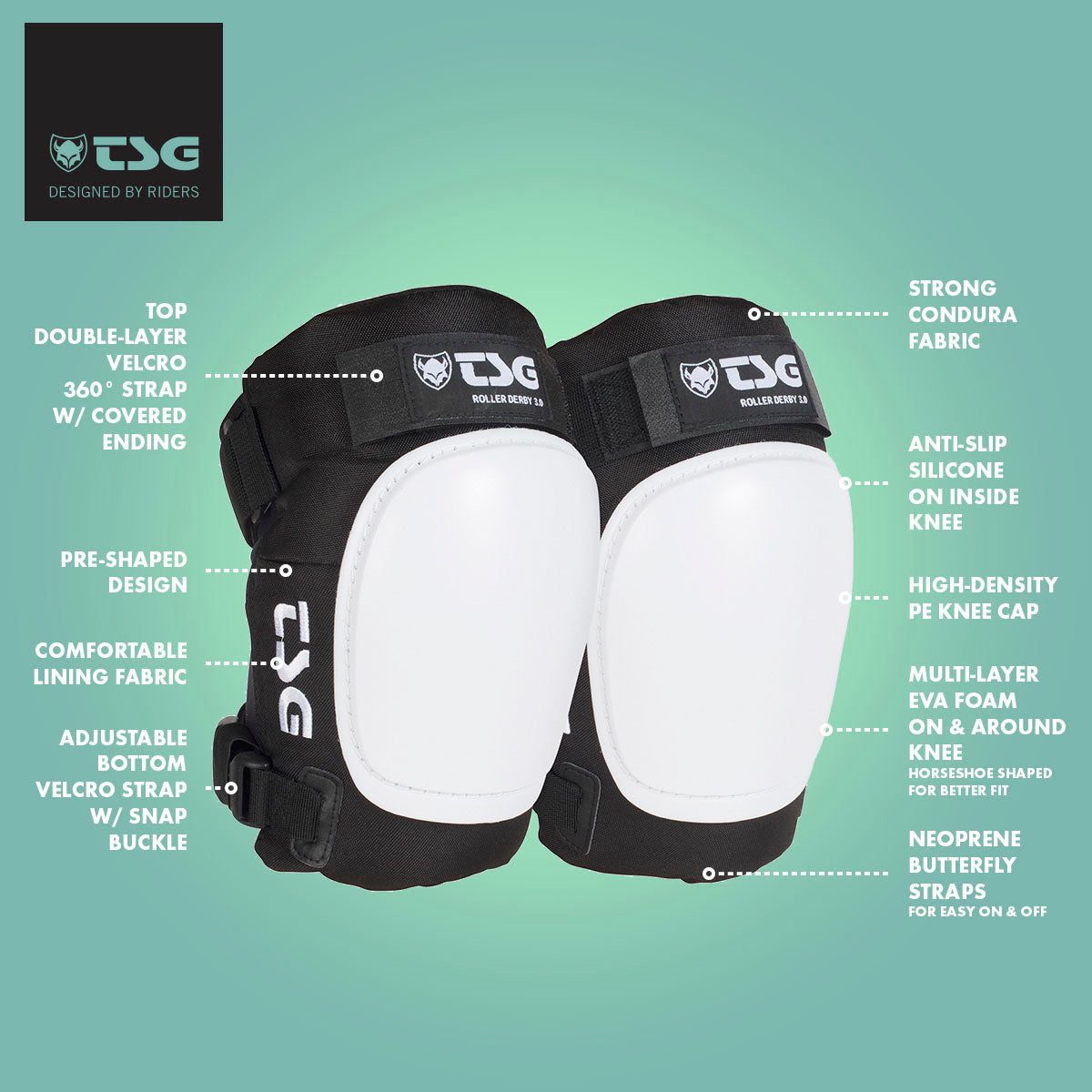 ZEITBIKE TSG Kneepad Roller Derby 3.0 protective pads with adjustable straps and foam padding for roller skating safety.