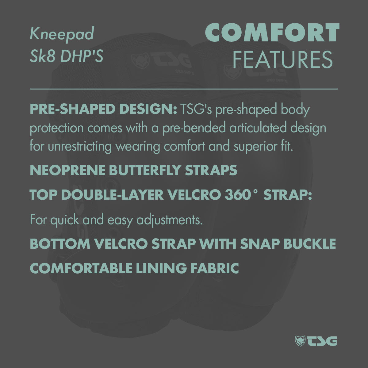 ZEITBIKE TSG Kneepad Sk8 DHP'S skate protective pads in black, with adjustable straps and padded knee protection for skateboarding.