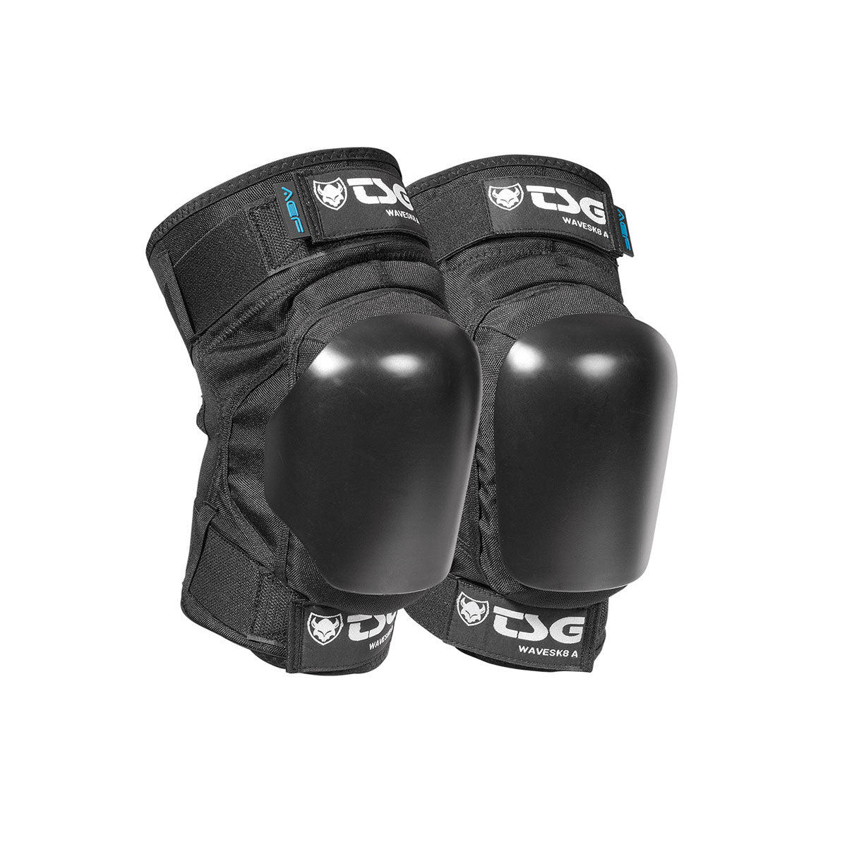 Black TSG Wavesk8 A skate knee pads by ZEITBIKE, protective pads with adjustable straps and padded knee support for skateboarding.