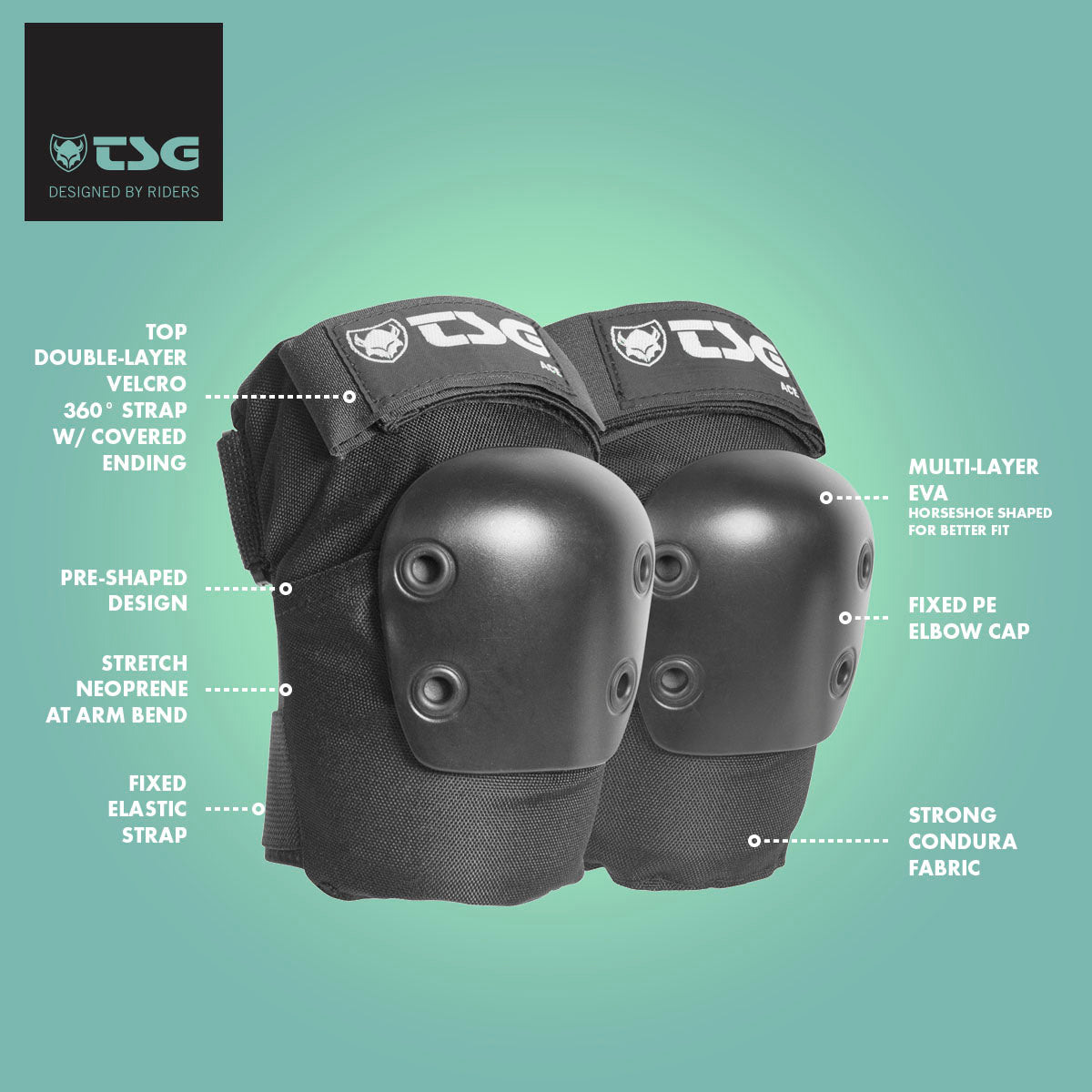 ZEITBIKE TSG Elbowpad Ace skate protective pads with padded elbow support and adjustable straps for skateboarding safety.