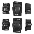 Black TSG Basic Set protective pads by ZEITBIKE, including knee, elbow, and wrist guards for skateboarding safety.