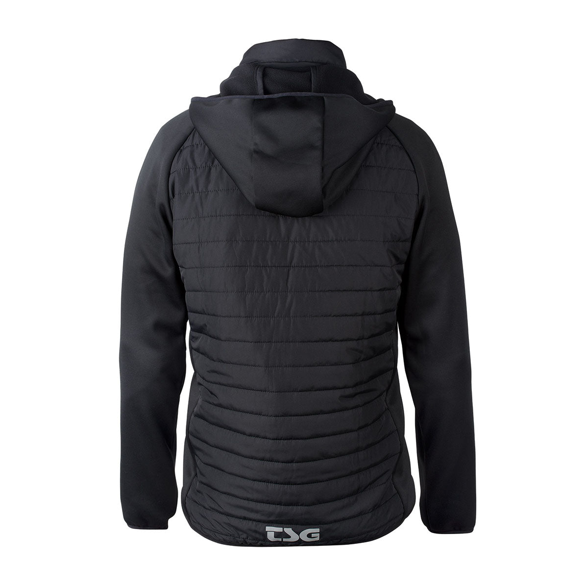 Black TSG insulation jacket by ZEITBIKE, lightweight clothing with padded design for warmth and comfort.
