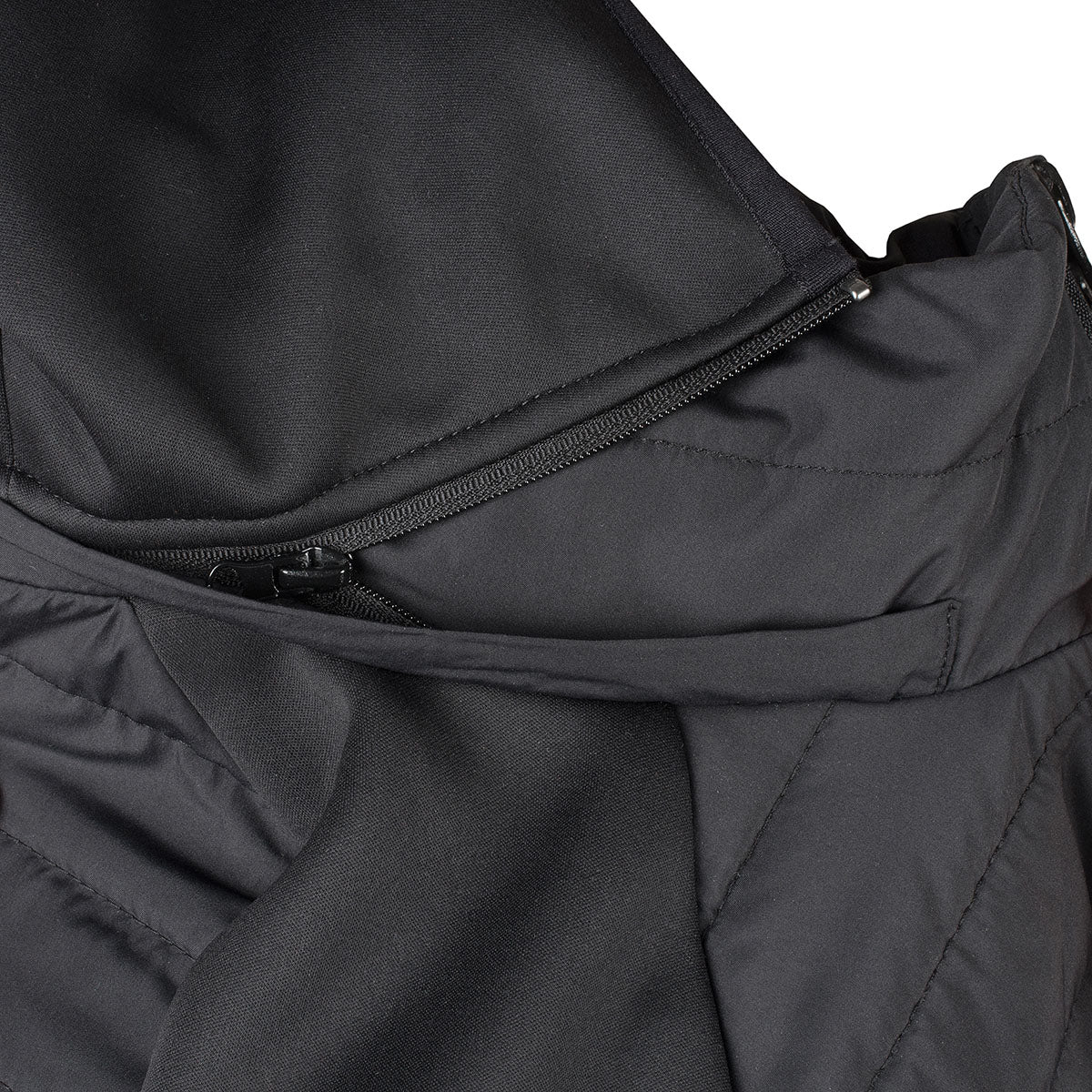 Black TSG Insulation Jacket by ZEITBIKE, lightweight outdoor clothing with quilted design and full front zipper.