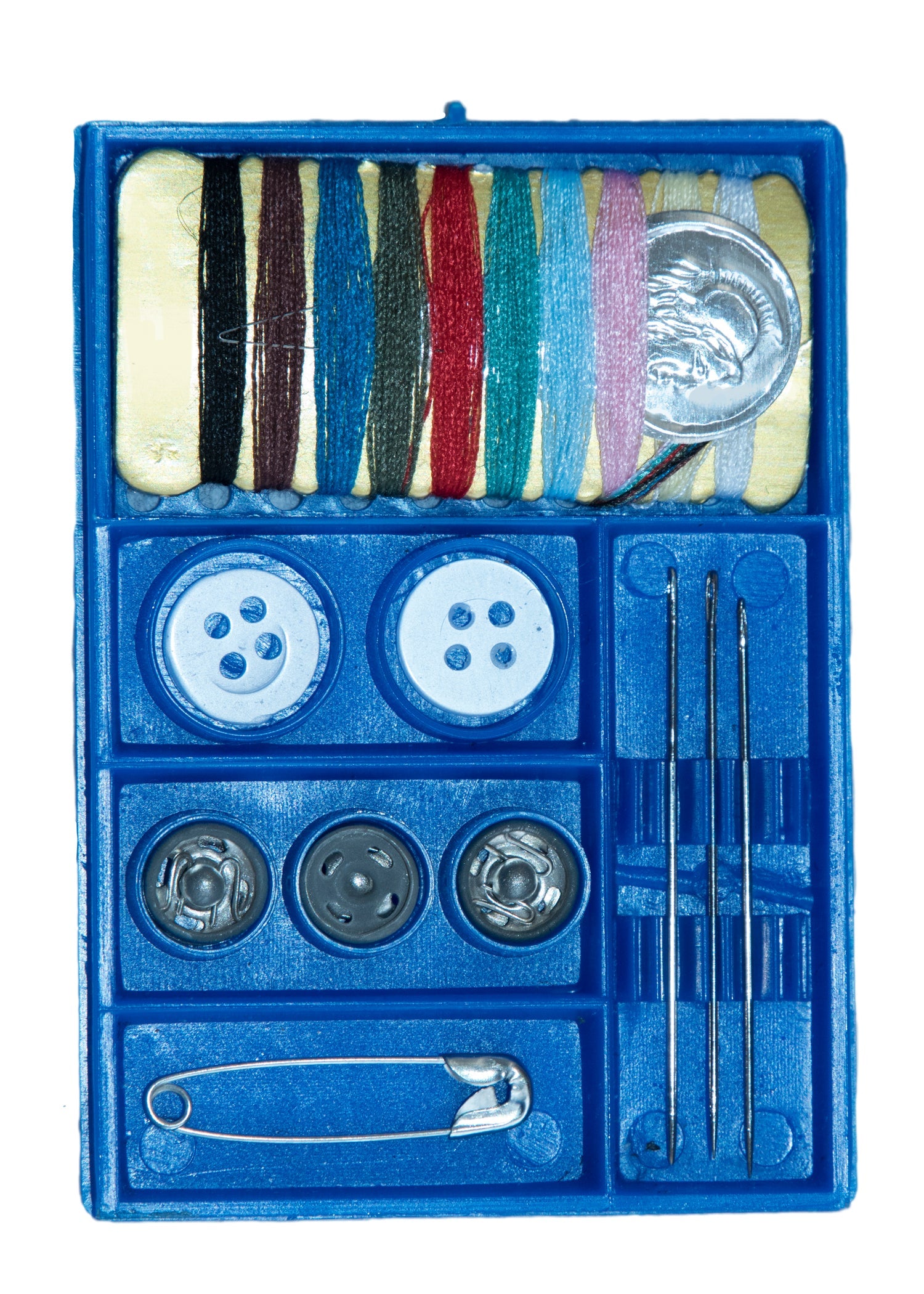 Portable pocket travel sewing kit with sewing tools and accessories, compact and lightweight for on-the-go mending.