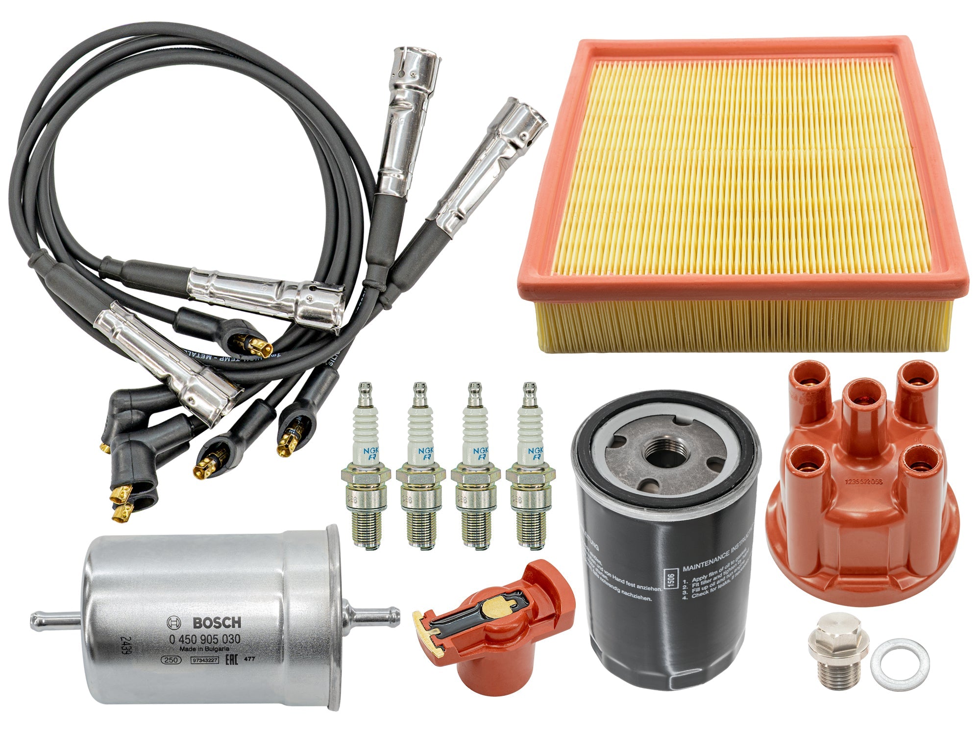 GoWesty Complete Tune-Up Bundle for Early Vanagon, featuring essential engine parts and tools for maintaining vintage Volkswagen vans.