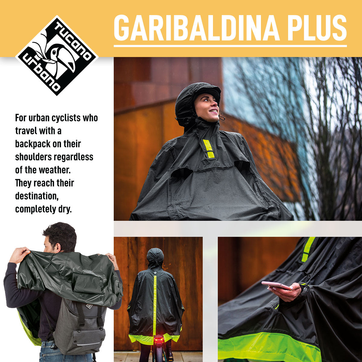 ZEITBIKE Tucano Urbano Garibalina Plus bicycle rain cape in airborne green, lightweight waterproof cover for cycling.