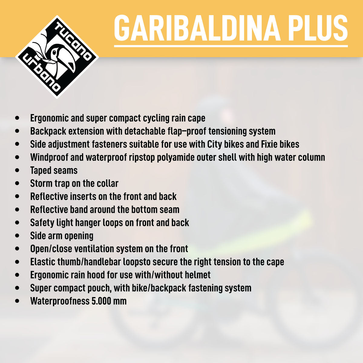 ZEITBIKE Tucano Urbano Garibalina Plus bicycle rain cape in airborne green, waterproof and lightweight for cycling protection.