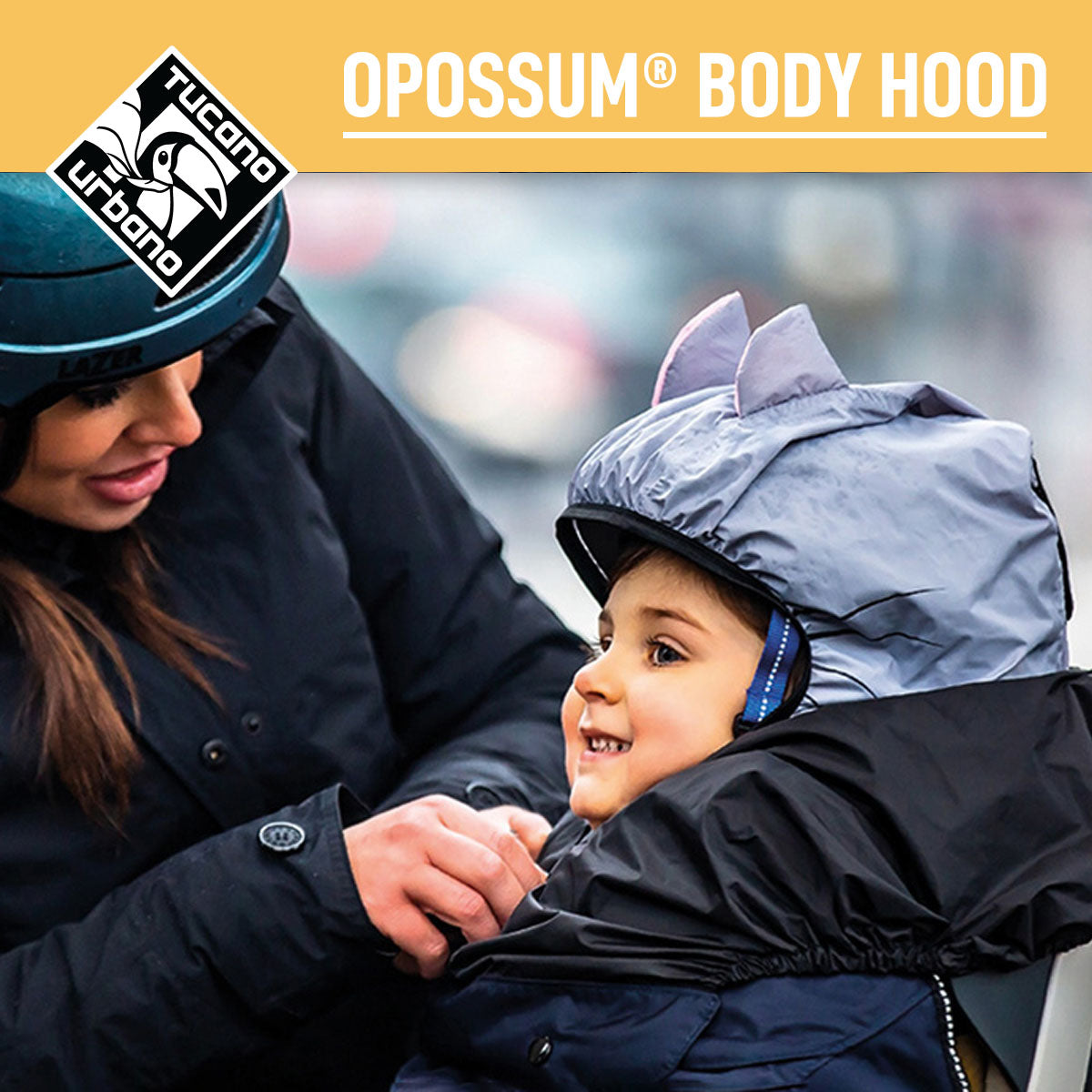 Rainproof cape body hood for Tucano Urbano OPOSSUM® motorcycle rain gear, compatible with ZEITBIKE Body Hoods, in black fabric.