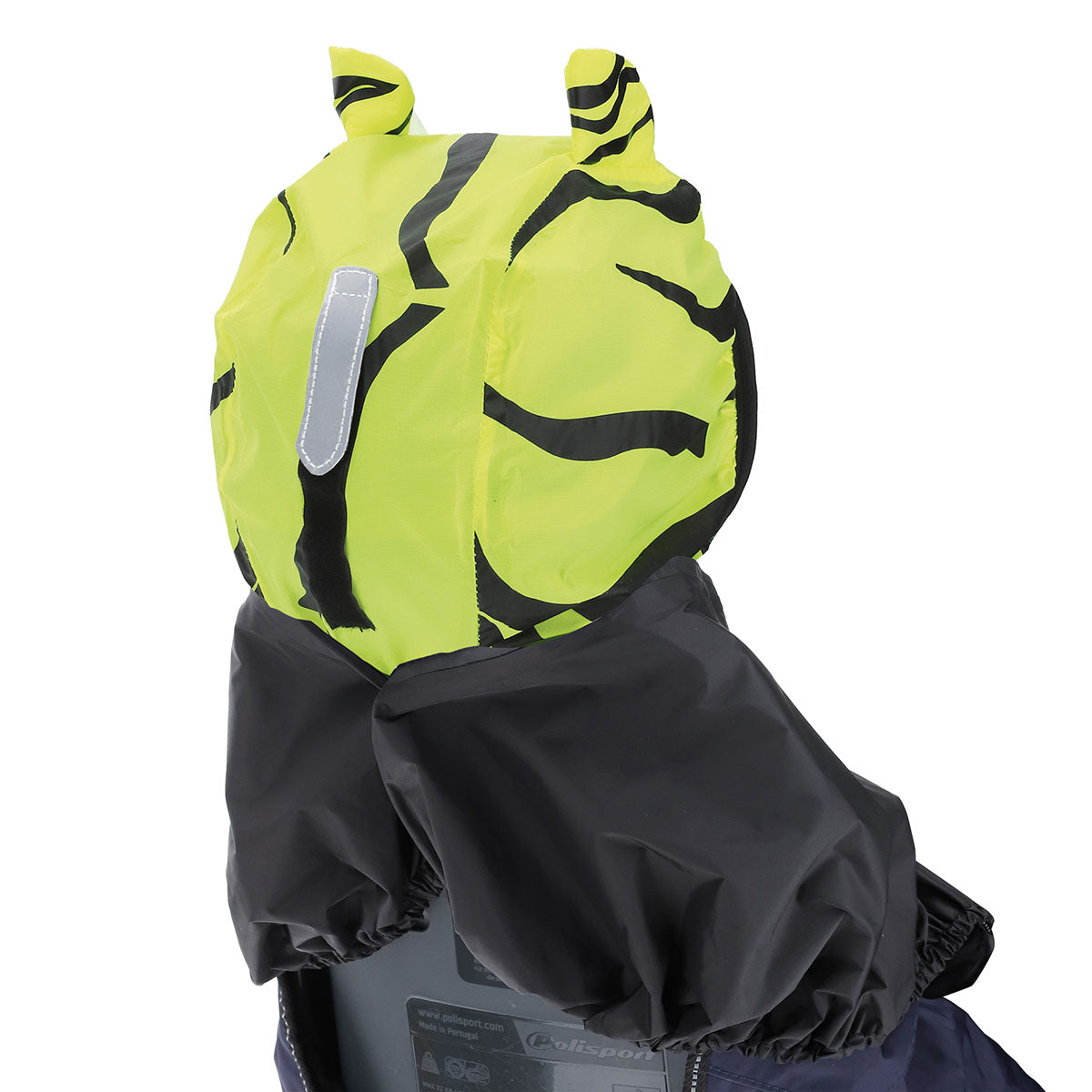 Rainproof cape body hood by ZEITBIKE for Tucano Urbano OPOSSUM® rainproof cape, shown in black with adjustable features.