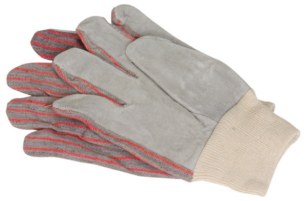 Leather palm work gloves from QuakeKits, one size, durable tools gloves with reinforced leather palms for hand protection.