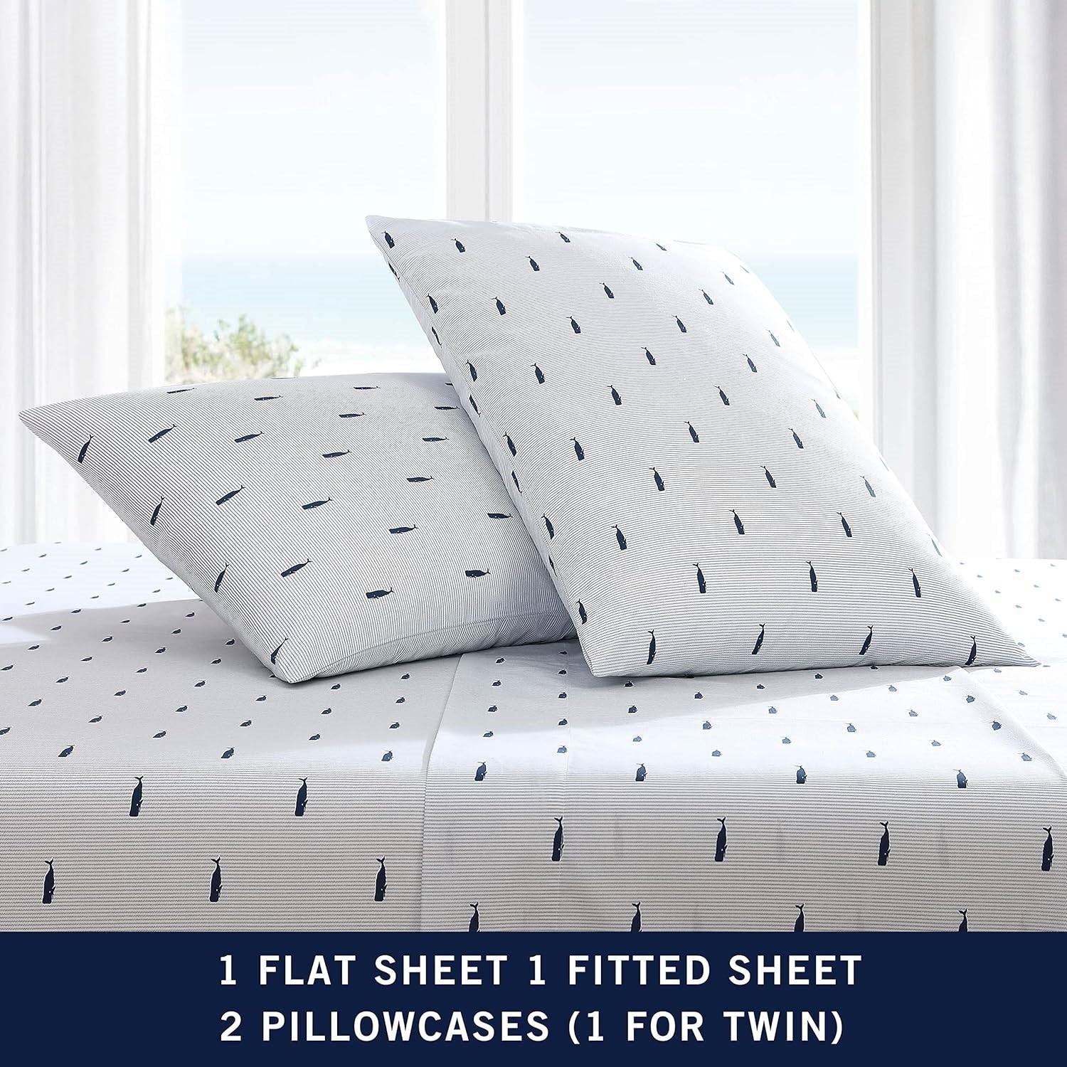 Twin size Coastal Beach 100-Percent Cotton Navy Blue White Stripe Sheet Set - OVERLANDERS Outfitter
