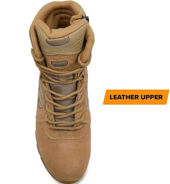 Tan Magnum Storm 8-inch desert military tactical waterproof boot with rugged design and durable materials.