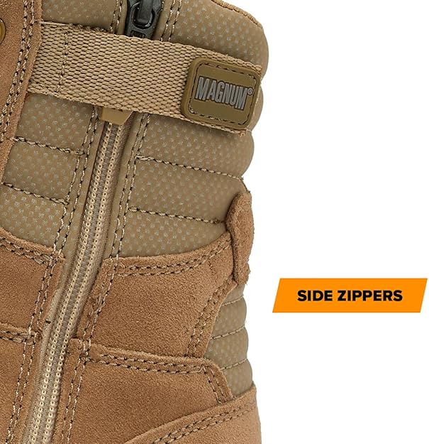 Tan Magnum Storm 8-inch desert military tactical boot with waterproof design and rugged construction for outdoor tactical use.