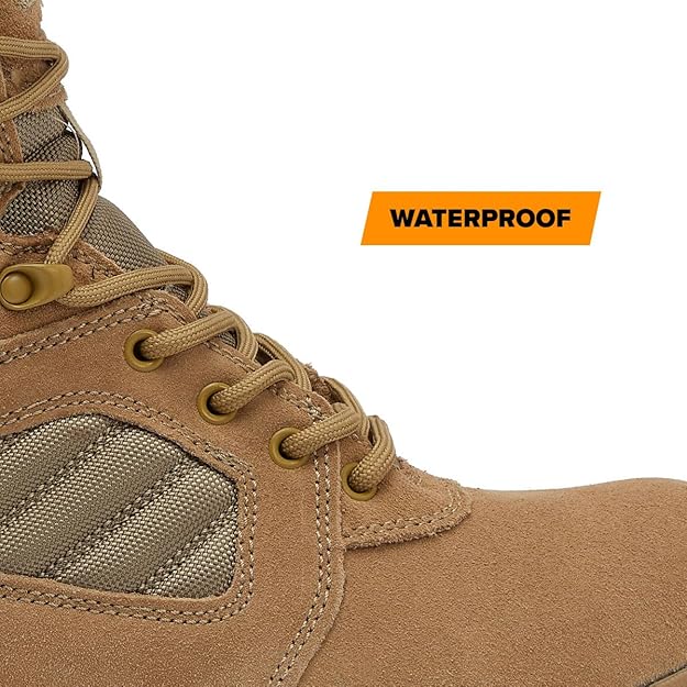 Tan Magnum MAG STORM 8-inch desert tactical military boot with waterproof design and rugged military-style construction.