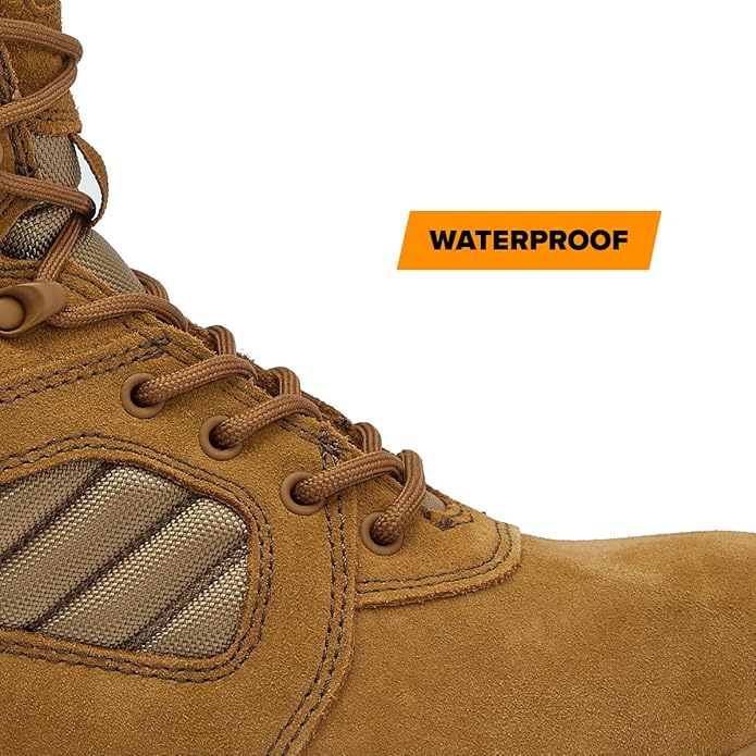 Magnum Boots MAG SHIELD suede leather 8-inch work boot in tan with waterproof features and rugged design.