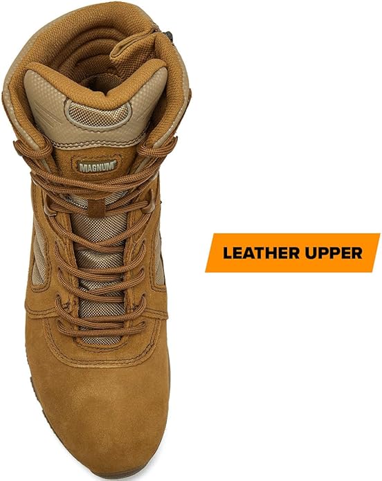 Magnum Boots MAG SHIELD suede leather 8-inch work boot in tan with waterproof features and sturdy construction.