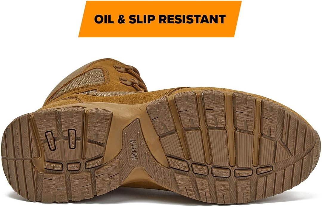 Magnum Boots MAG SHIELD tan suede leather 8-inch work boot with waterproof features and rugged design.