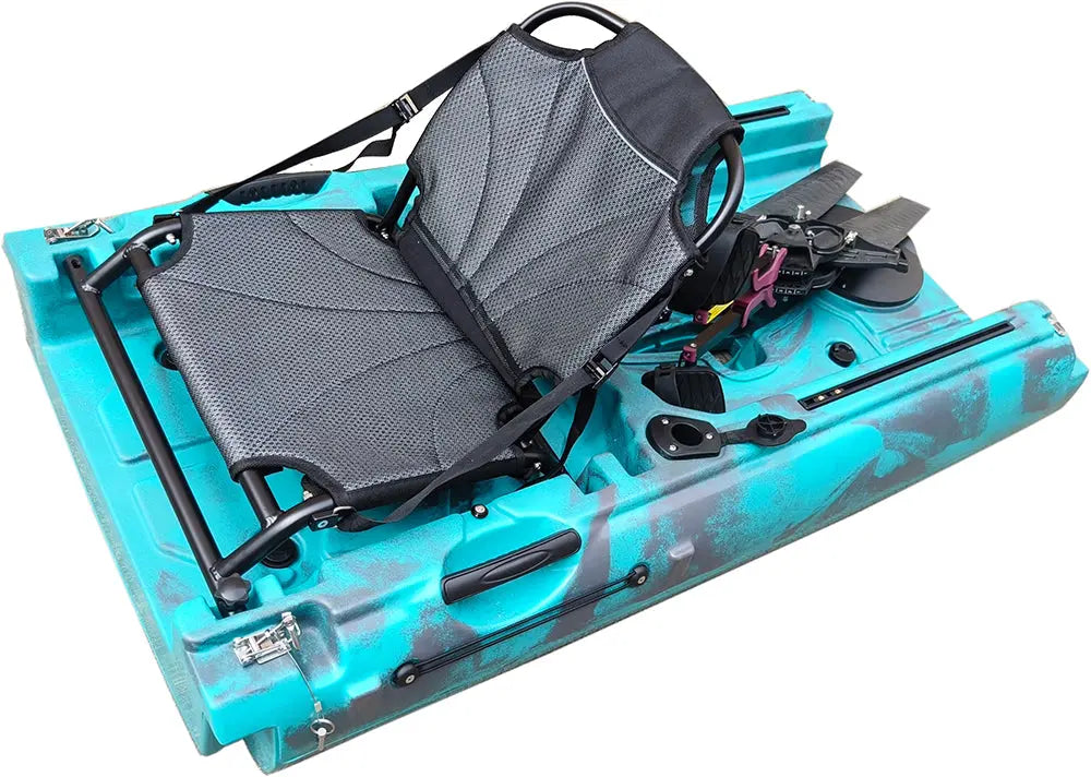 ReelYaks modular kayak middle expansion section for tandem setup, shown attached between pedal kayak sections.