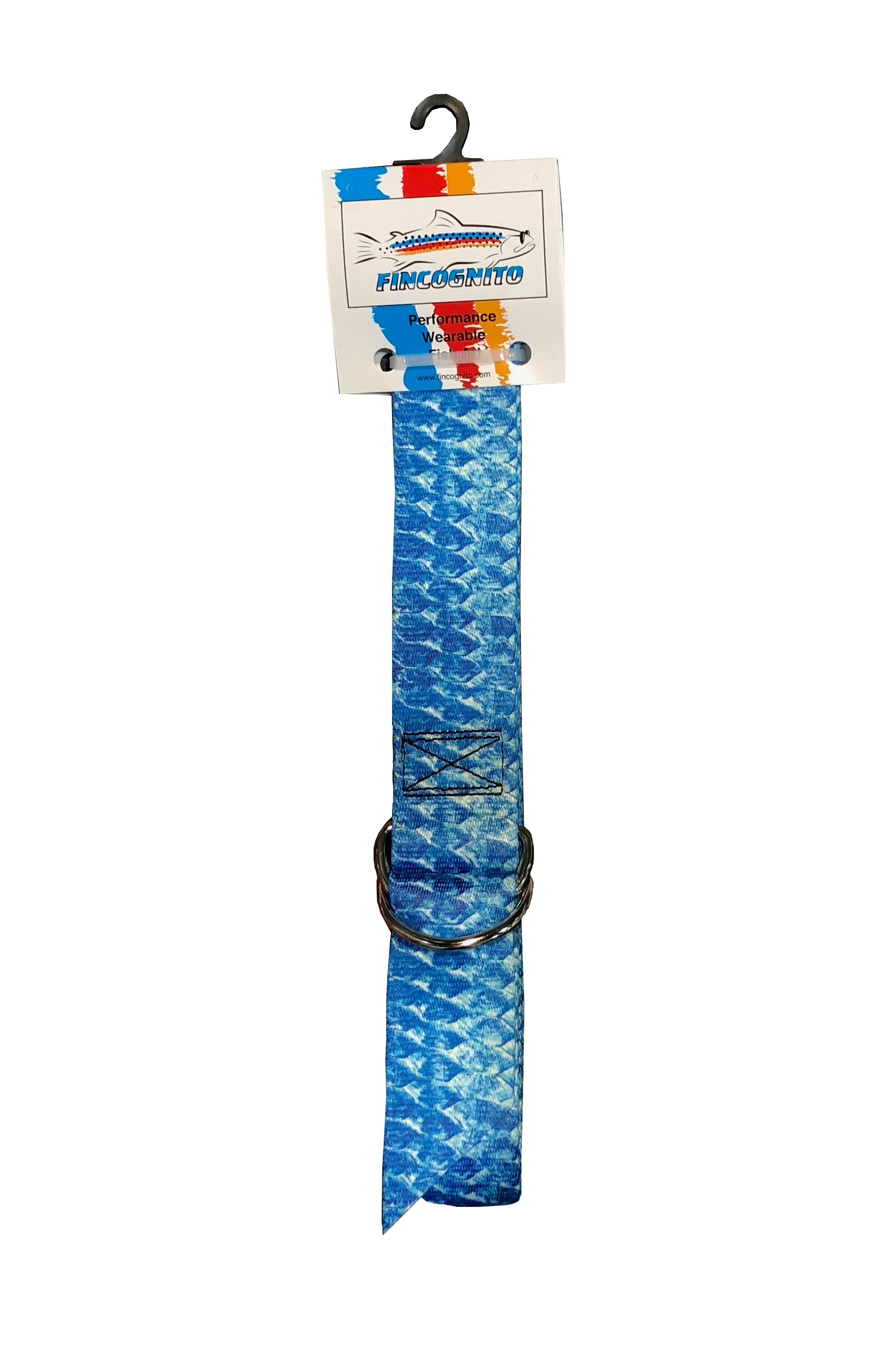 Cognito Brands Tarpon Webbing Belt from Fin Flank Accessories, featuring durable woven navy blue design and metal buckle closure.