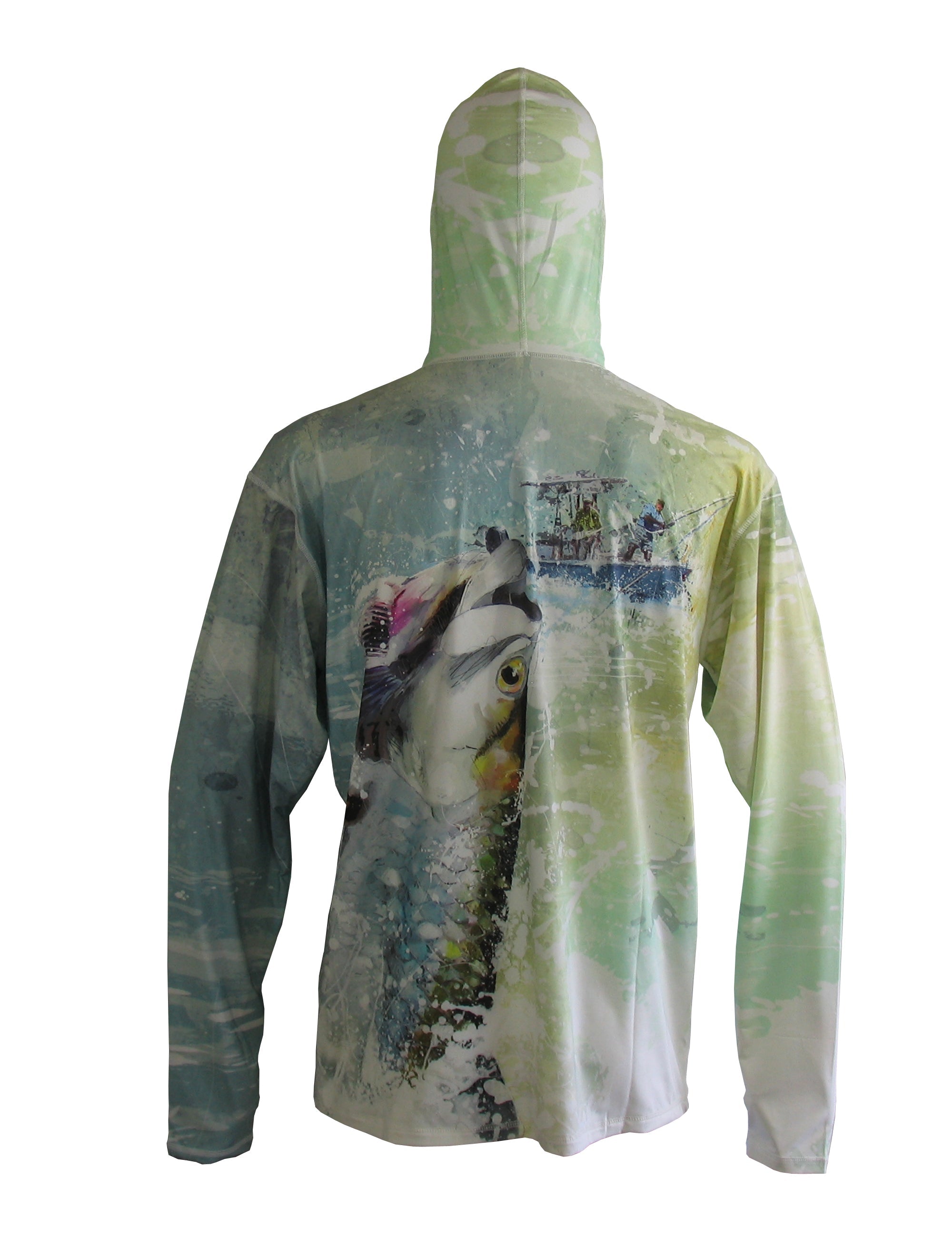Back view of Cognito Brands' Tarpon Online Graphic Fishing Hoodie, featuring tarpon fish design on a Sunpro hoodie.