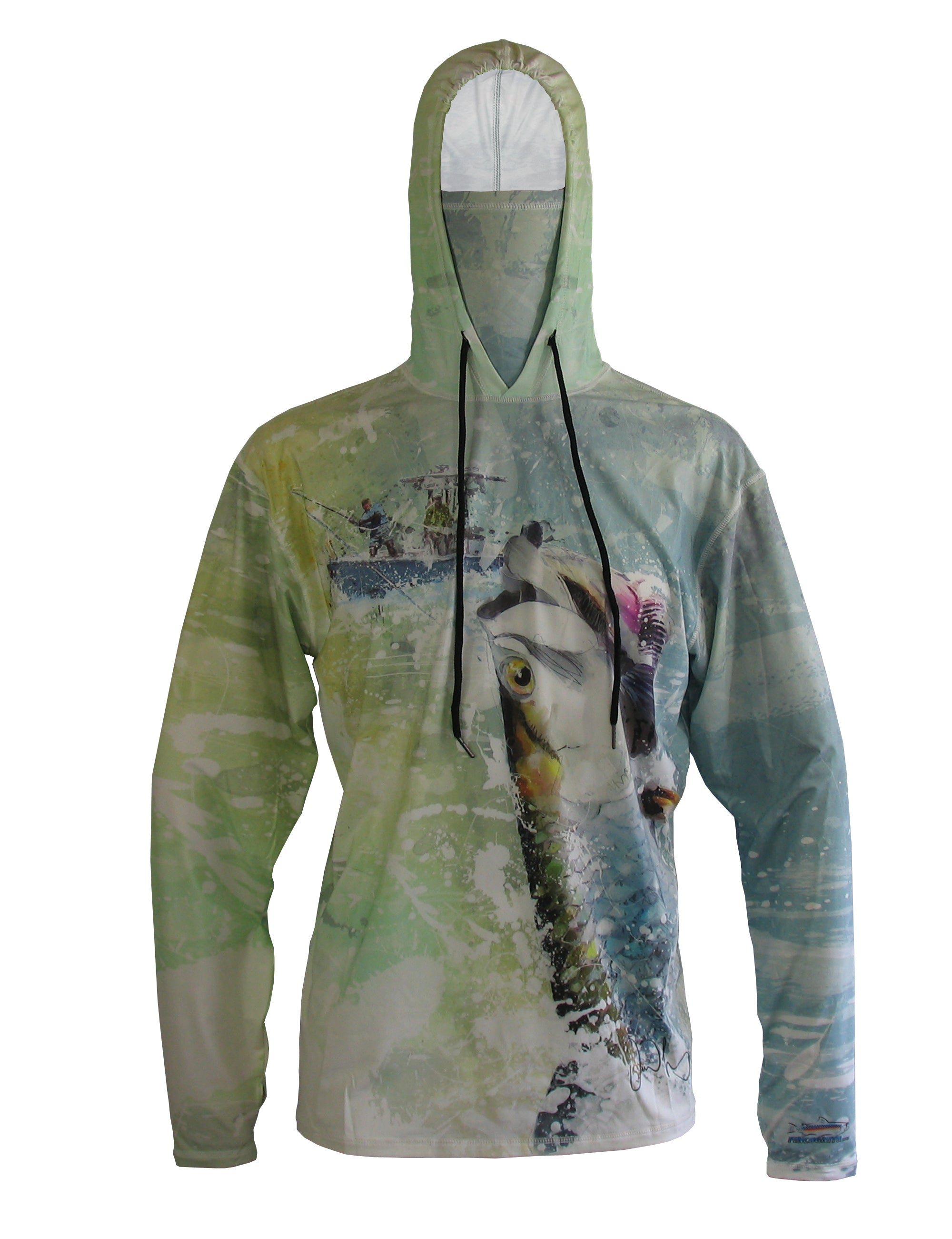 Front view of a Tarpon Online Graphic Fishing Hoodie by Sunpro Hoodies from Cognito Brands, Inc., featuring a detailed tarpon fish design.