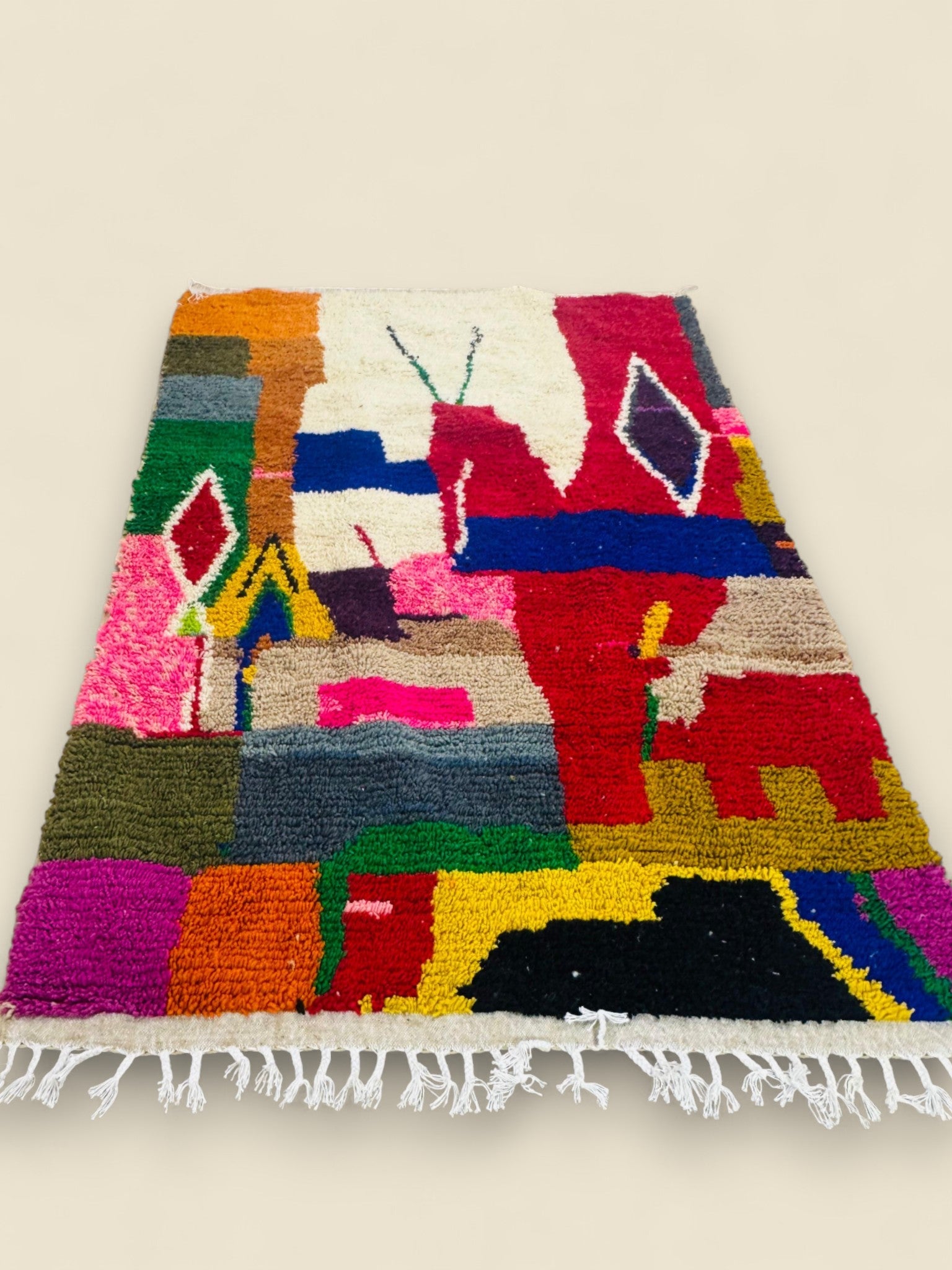 Colorful Moroccan Wool Rug – Tawenza Abstract Boucherouite Style - We The Collective