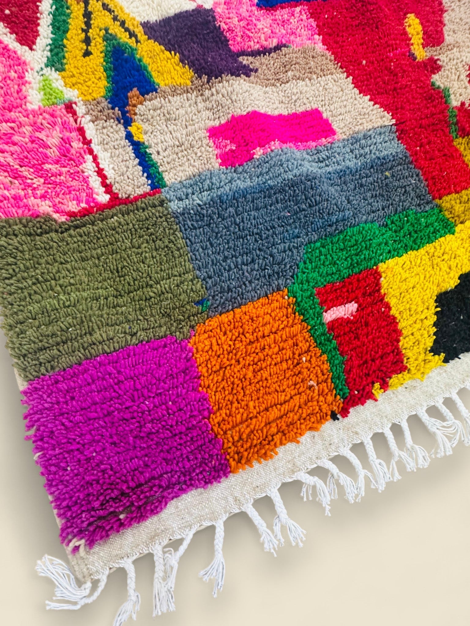 Colorful Moroccan Wool Rug – Tawenza Abstract Boucherouite Style - We The Collective