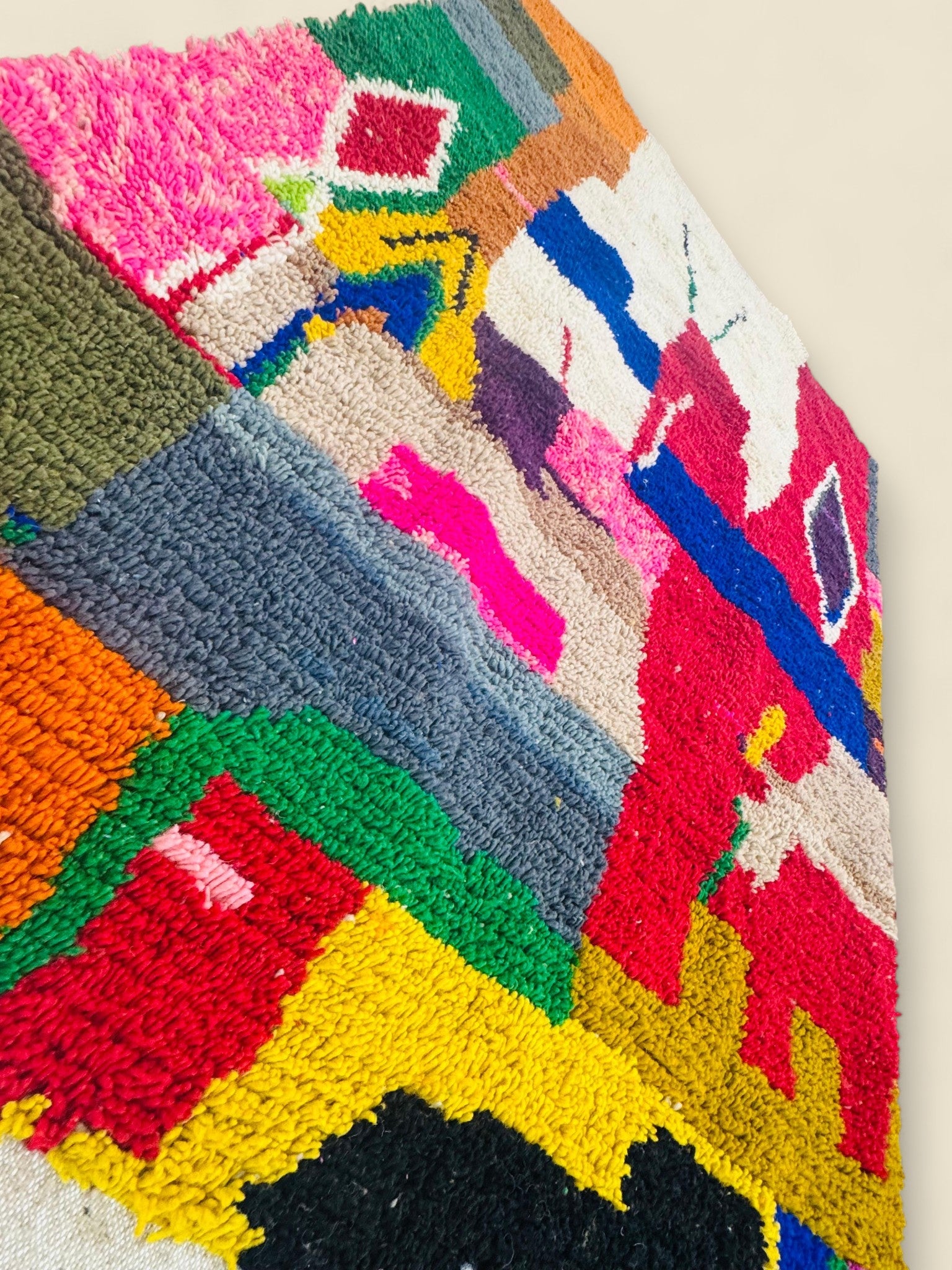 Colorful Moroccan Wool Rug – Tawenza Abstract Boucherouite Style - We The Collective